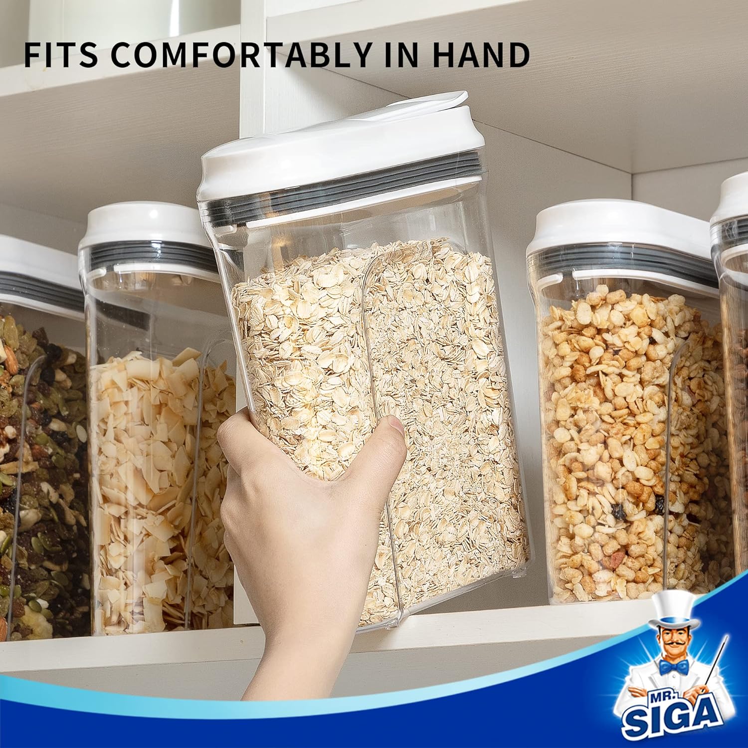 MR.SIGA 2 Pack Airtight Cereal Dispenser Set, Cereal Containers Storage Dispenser, BPA Free, 1.6 L / 1.69 qt, Large, White