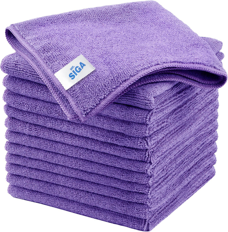 MR.SIGA Microfiber Cleaning Cloths, All-Purpose Microfiber Towels, Streak Free Cleaning Rags, Pack of 12, Purple, Size 32 x 32 cm(12.6 x 12.6 inch)