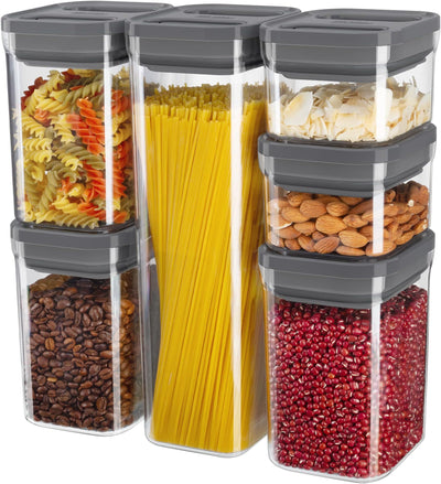 MR.SIGA 6 Piece Airtight Food Storage Container Set, BPA Free Kitchen Pantry Organization Canisters, One-handed Kitchen Storage Containers for Cereal, Spaghetti, Pasta, Gray