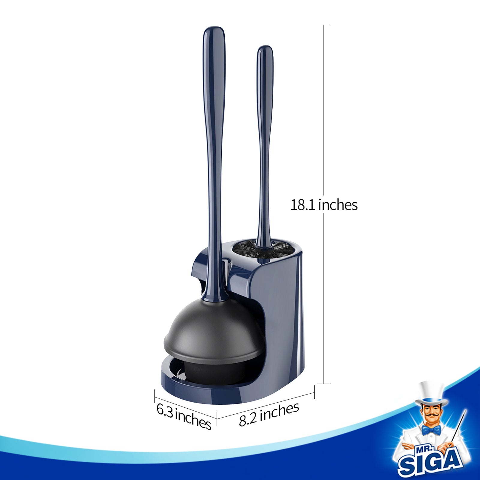 MR.SIGA Toilet Plunger and Bowl Brush Combo for Bathroom Cleaning, Navy, 1 Set