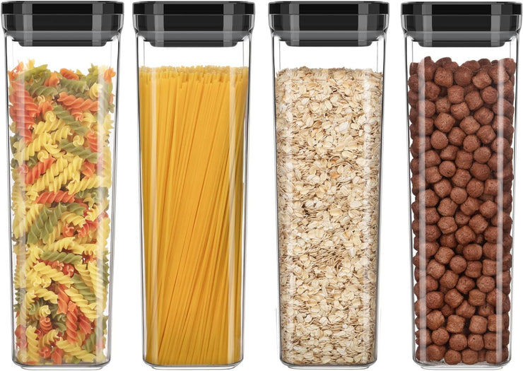MR.SIGA 4 Pack Airtight Food Storage Container Set, BPA Free Kitchen Pantry Organization Canisters, One-handed Airtight Cereal Flour Spaghetti Storage Containers, 2.1L / 72oz, Black