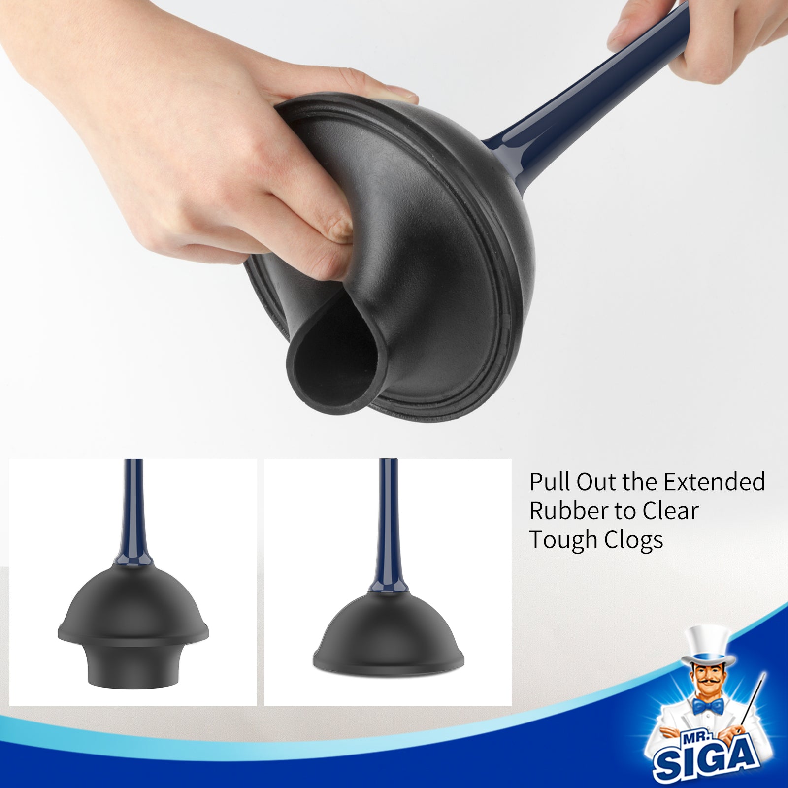 MR.SIGA Toilet Plunger and Bowl Brush Combo for Bathroom Cleaning, Navy, 1 Set