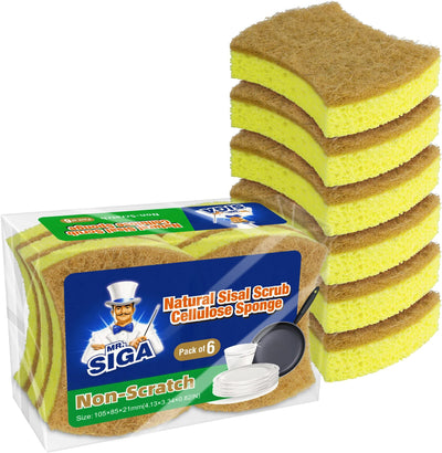 MR.SIGA Non-Scratch Dish Sponges, Natural Scrub Sponges, Cellulose Sponge for Dishes, Dishwashing Sponges for Kitchen, 12 Pack