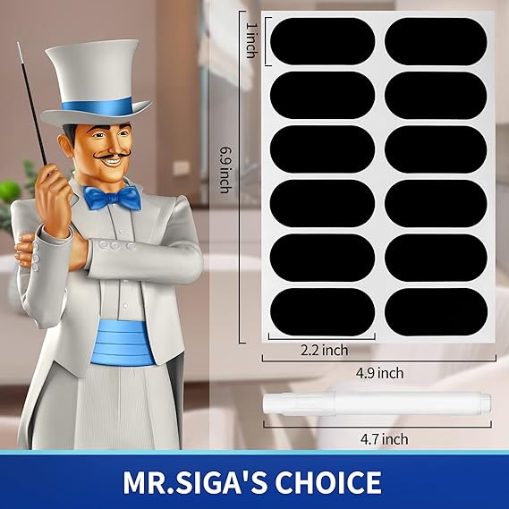 MR.SIGA 96 Removable Labels for Storage Containers, Waterproof Reusable Sticker Labels for Jars Bottles with 1 Erasable Chalk Marker