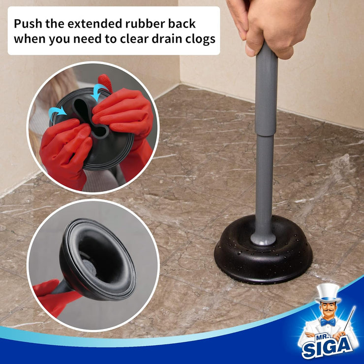 MR.SIGA Toilet Plunger with Holder, Heavy Duty Plunger with Sturdy Handle for Toilet Cleaning, Gray