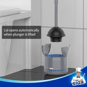 MR.SIGA Toilet Plunger with Holder, Heavy Duty Plunger with Sturdy Handle for Toilet Cleaning, Gray