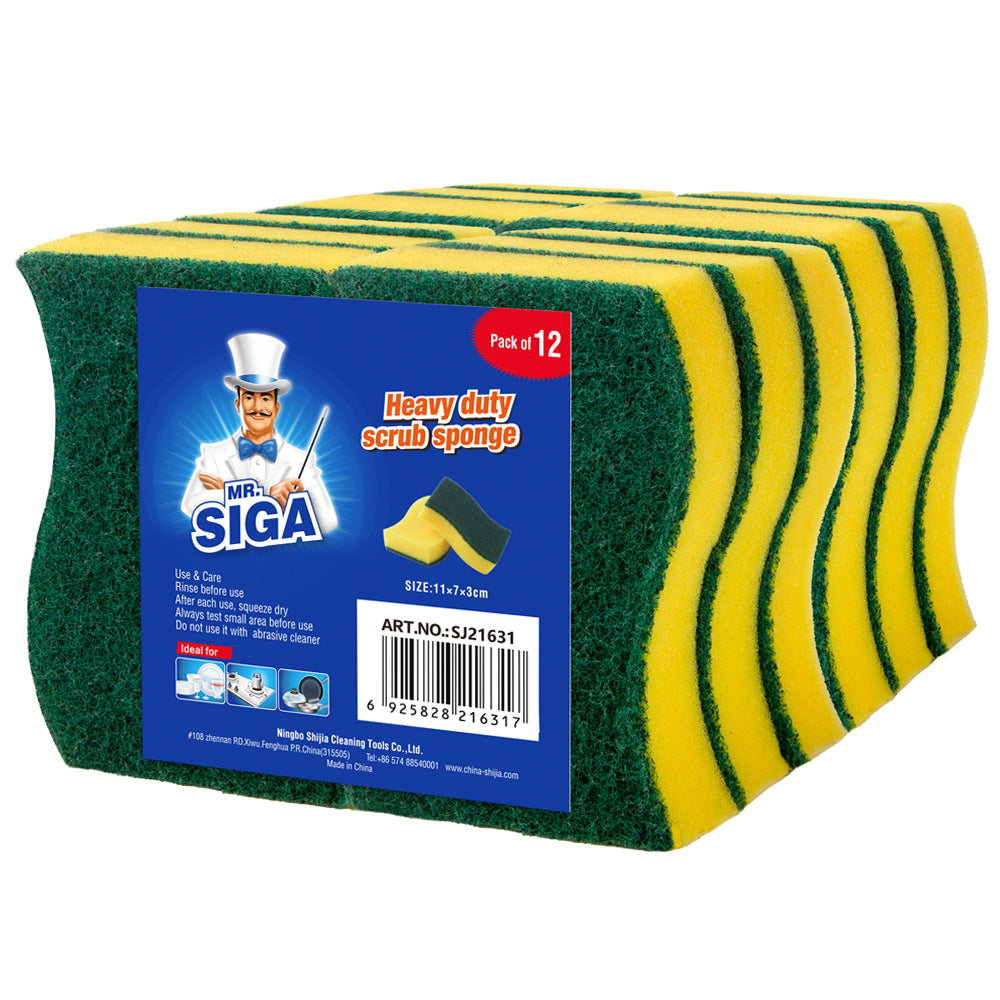 MR.SIGA Heavy Duty Scrub Sponge, Pack of 12