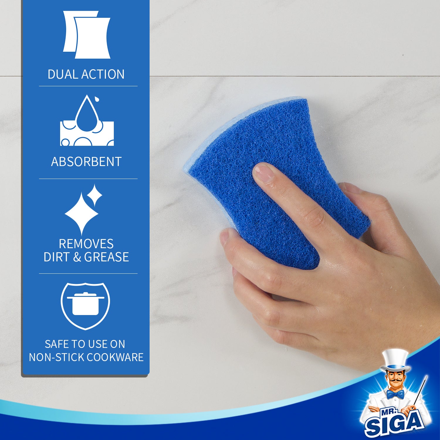 MR.Siga Non-Scratch Cellulose Scrub Sponge, Dual-Sided Dishwashing Sponge for Kitchen, 18 Pack