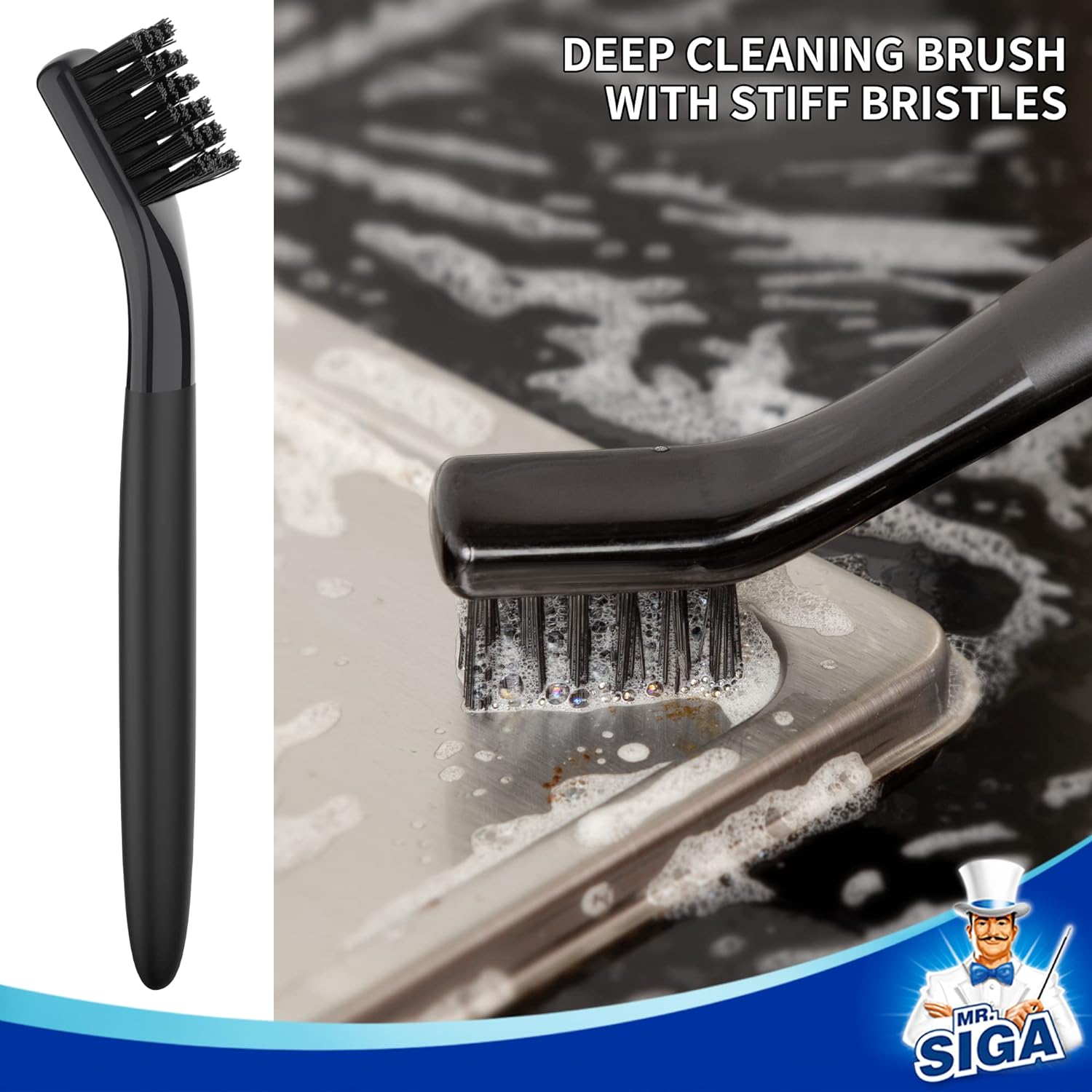 MR.SIGA Grout Cleaner Brush Set - Detail Cleaning Brush Set for Tile, Sink, Drain, Grout and Edge, Crevice Cleaning