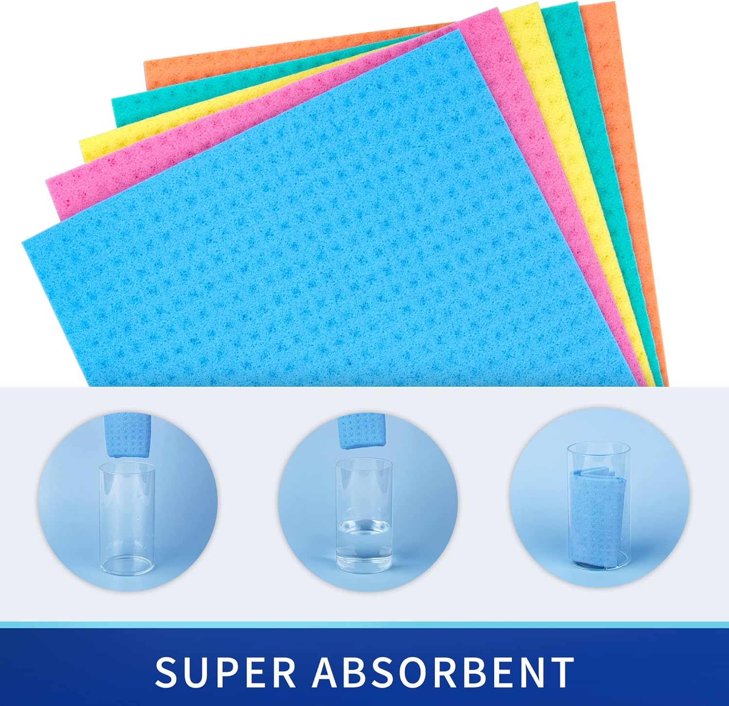 MR.SIGA Reusable Dish Cloths, Cellulose Sponge Cloth for Kitchen, Absorbent Cleaning Cloth, 10 Pack, Multi Colors