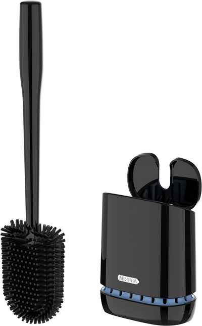 MR.SIGA Toilet Bowl Brush and Holder, Durable and Flexible Bristles, Wall Mounted Toilet Brush for Bathroom Cleaning, Black, 1 Pack