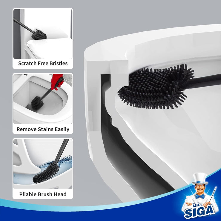 MR.SIGA Toilet Bowl Brush and Holder, Durable and Flexible Bristles, W