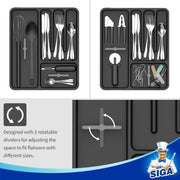 MR.SIGA Expandable Silverware Organizer, Flatware Organizer for Drawer, Utensil Organizer and Adjustable Cutlery Tray for Kitchen Drawer, Black