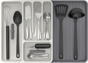 MR.SIGA Expandable Silverware Organizer, Flatware Organizer for Drawer, Utensil Organizer and Adjustable Cutlery Tray for Kitchen Drawer, White & Gray