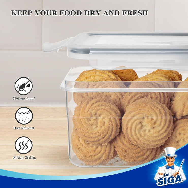 MR.SIGA 12 Pack Airtight Food Storage Container Set, BPA Free Kitchen Pantry Organization, Kitchen Canisters for Cereal, Spaghetti, includes 16 Reusable Sticker Labels and 1 Erasable Chalk Marker