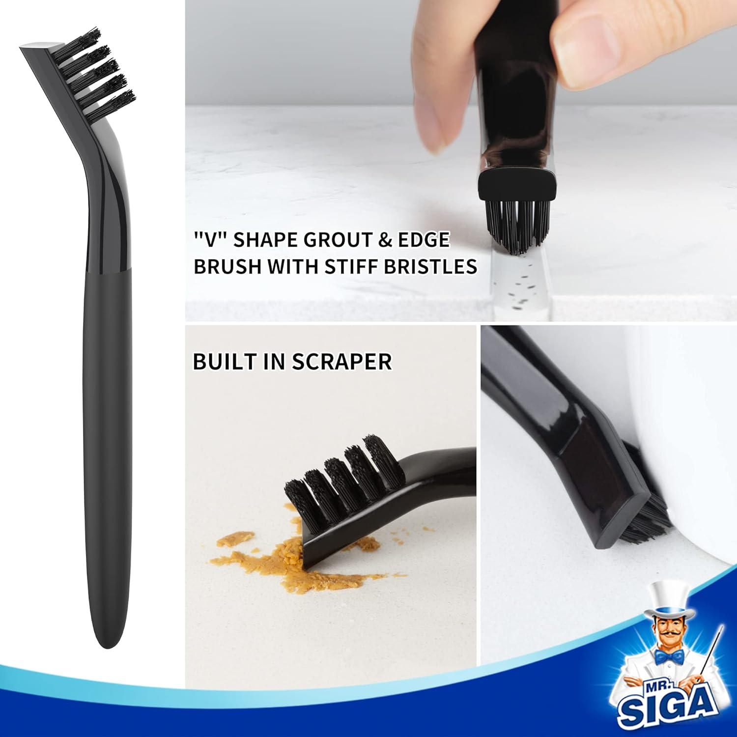 MR.SIGA Grout Cleaner Brush Set, Detail Cleaning Brush Set for Tiles, Sinks, Drains, Grout Brush for Edge, Crevice Cleaning