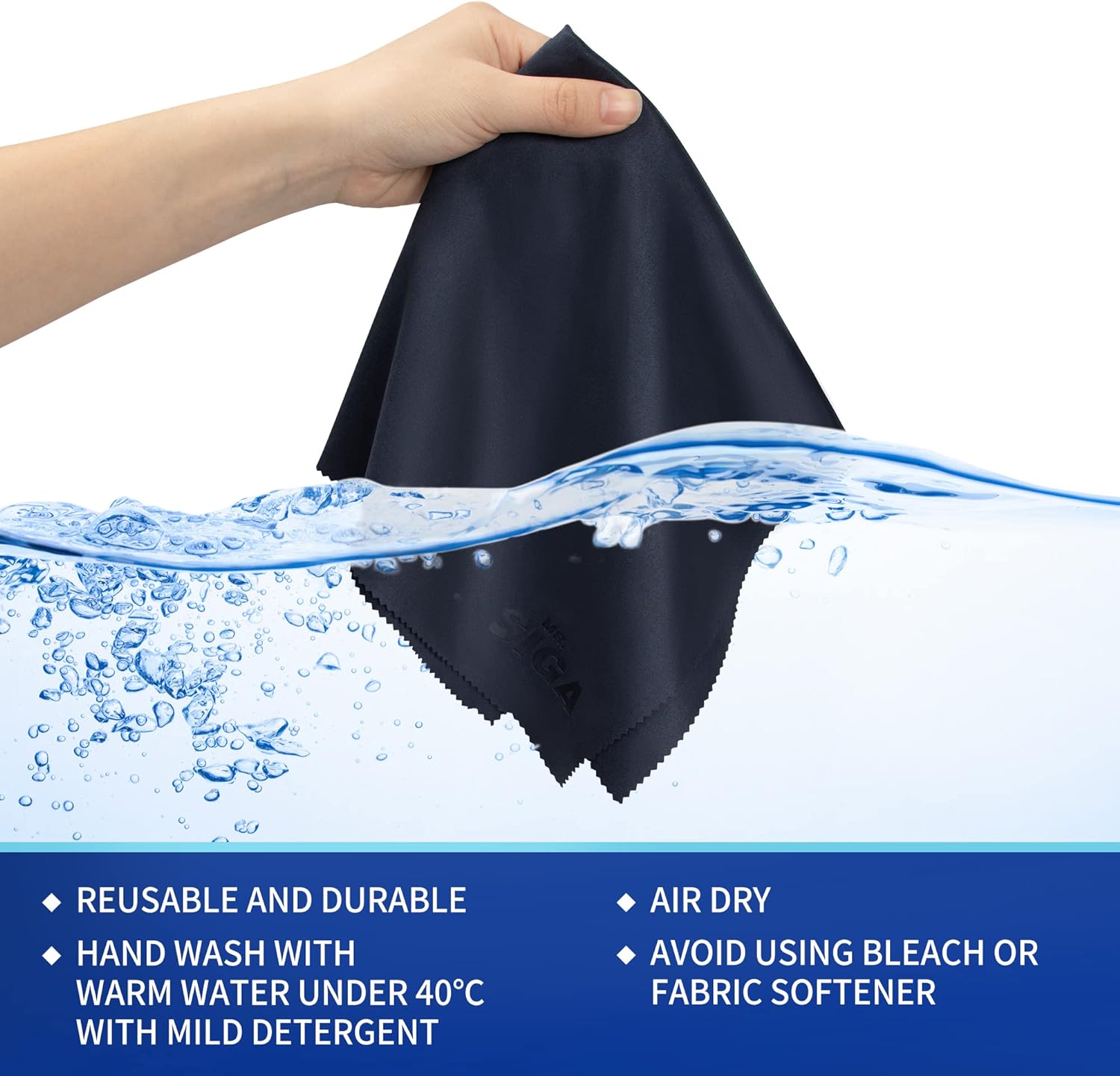 MR.SIGA Premium Microfiber Cleaning Cloths for Lens, Eyeglasses, TV Screens, Tablets and Silver Porcelain Polishing, 3 Pack in Navy with 16 x 16 inch, 3 Pack in Gray with 6 x 7 inch
