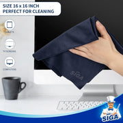 MR.SIGA Premium Microfiber Cleaning Cloths for Lens, Eyeglasses, TV Screens, Tablets and Silver Porcelain Polishing, 3 Pack in Navy with 16 x 16 inch, 3 Pack in Gray with 6 x 7 inch