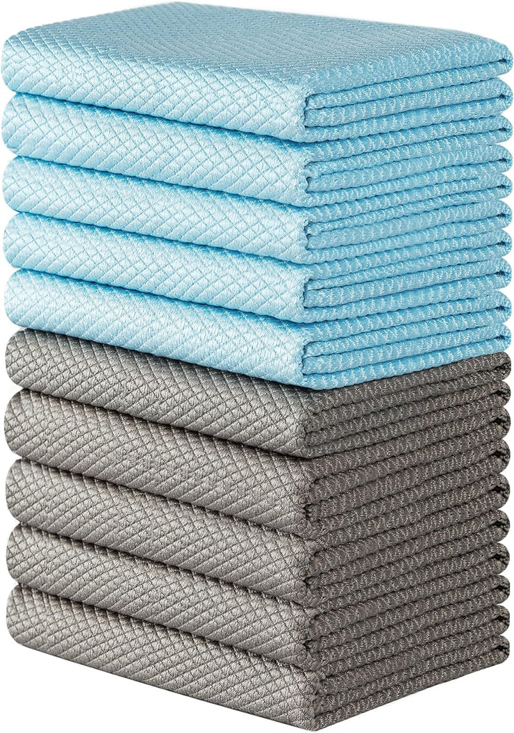 MR.SIGA Fish Scale Pattern Cleaning Cloths, Reusable Microfiber Cleaning Cloths, Lint Free Microfiber Kitchen Towels for Polishing, 10 Pack, 12.6 x 12.6 inch