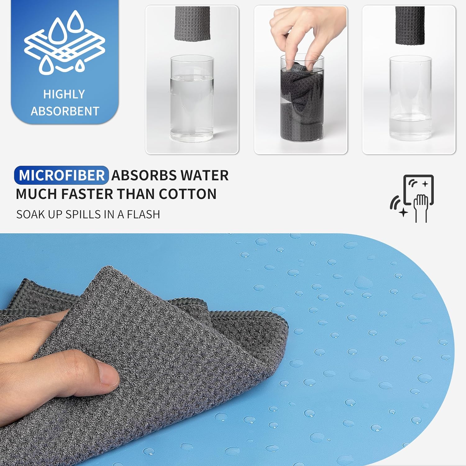 MR.SIGA Waffle Pattern Cleaning Cloths, Reusable Absorbent Microfiber Cleaning Cloths, Lint Free Microfiber Kitchen Towels, 6 Pack, Gray, 12.6 x 12.6 inch