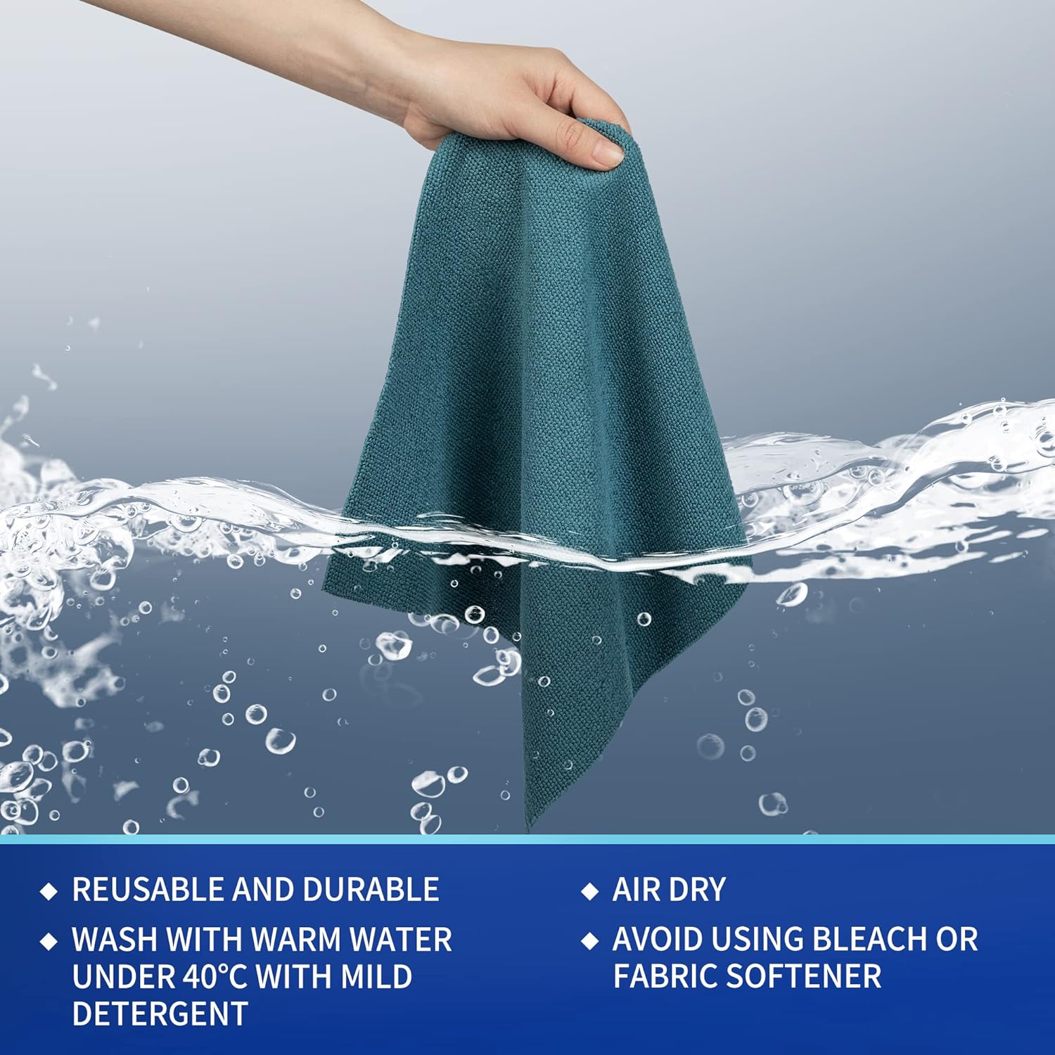 MR.SIGA Microfiber Cleaning Cloths in Roll, Lint Free Cleaning Wipes, Value Pack Reusable Kitchen Towels, 50 Cleaning Cloths Per Roll, Light Teal