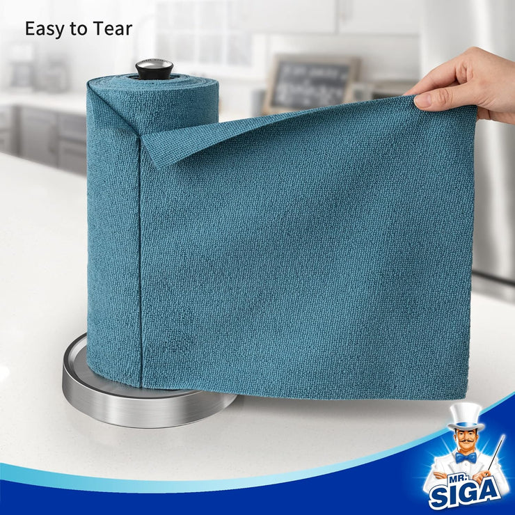 MR.SIGA Microfiber Cleaning Cloths in Roll, Lint Free Cleaning Wipes, Value Pack Reusable Kitchen Towels, 50 Cleaning Cloths Per Roll, Light Teal