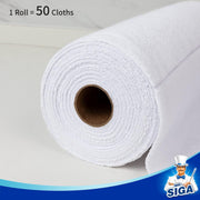 MR.SIGA Microfiber Cloths in Roll, Lint Free Cleaning Wipes, Value Pack Reusable Kitchen Towels, 50 Cleaning Cloths Per Roll, White