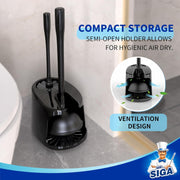 MR.SIGA Toilet Plunger and Bowl Brush with Holder, Heavy Duty Toilet Brush and Plunger Set for Bathroom Cleaning, Black, 1 Set