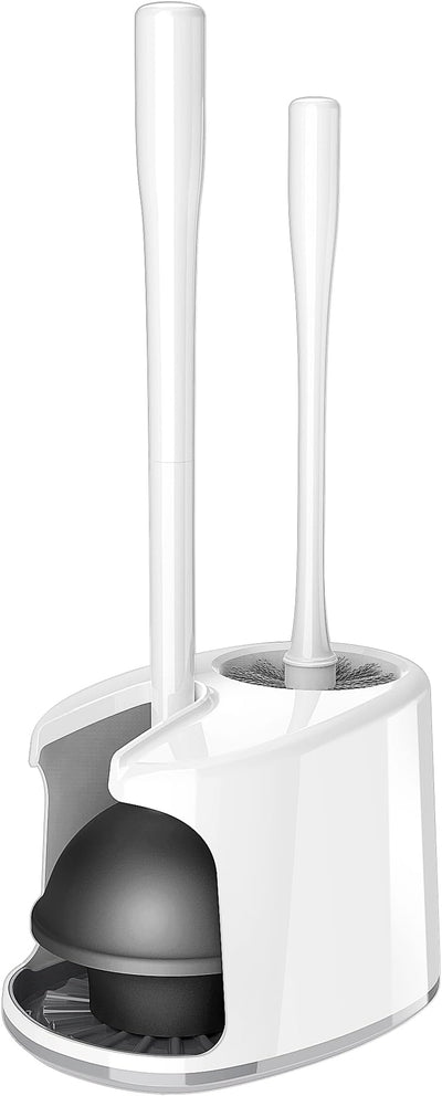 MR.SIGA Toilet Plunger and Bowl Brush with Holder, Heavy Duty Toilet Brush and Plunger Set for Bathroom Cleaning, White, 1 Set