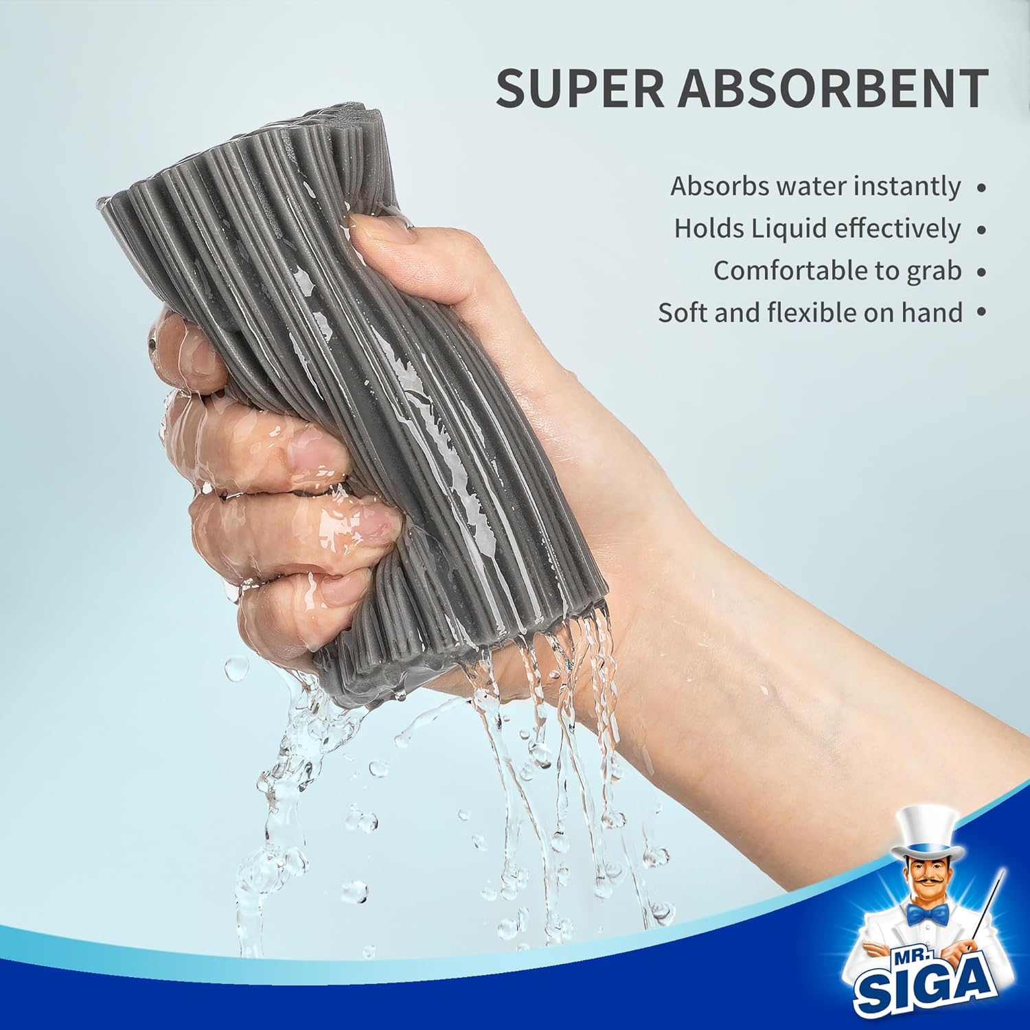 MR.SIGA Sponge Duster, Reusable Duster with Ridged Surface Design, Household Dust Cleaning Sponge, 4 Pack, Gray