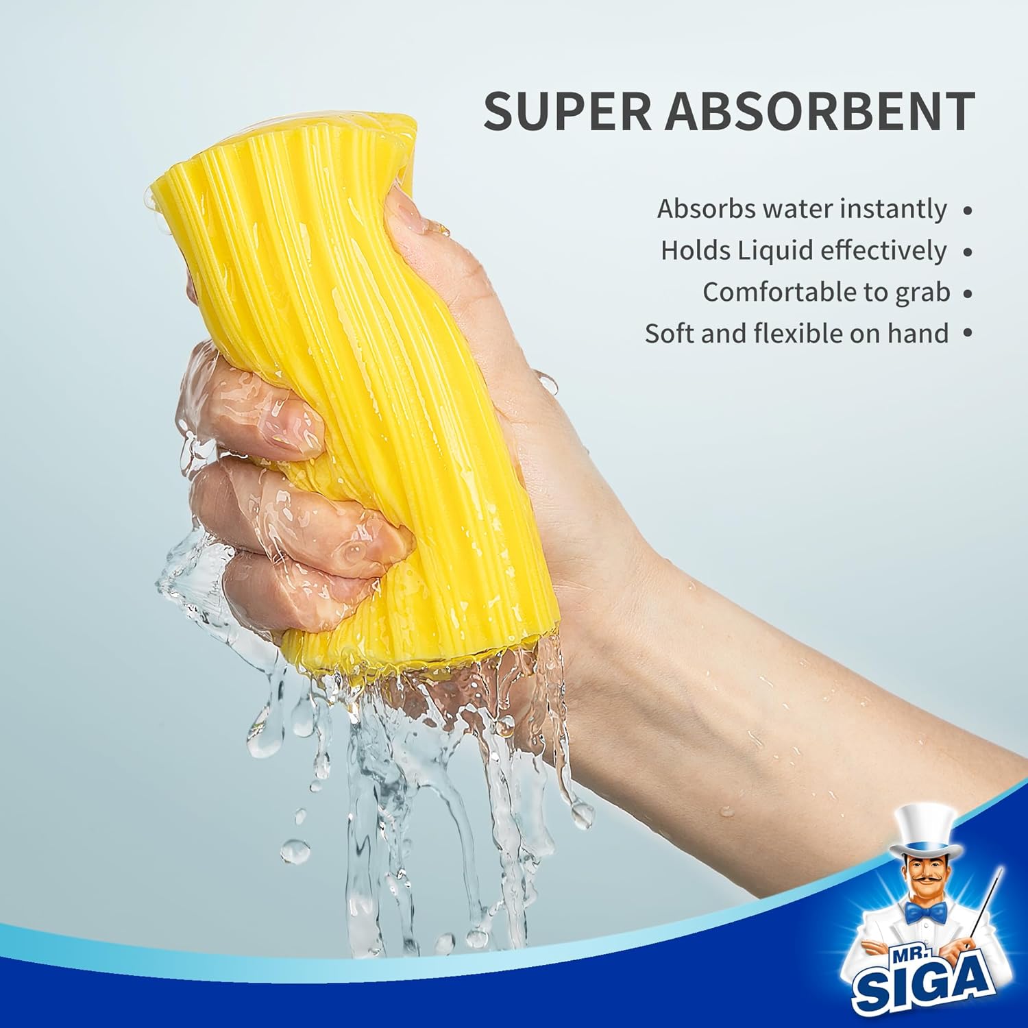 MR.SIGA Sponge Duster, Reusable Duster with Ridged Surface Design, Household Damp Sponge for Dust Cleaning, 4 Pack, Yellow