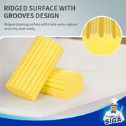 MR.SIGA Sponge Duster, Reusable Duster with Ridged Surface Design, Household Damp Sponge for Dust Cleaning, 4 Pack, Yellow
