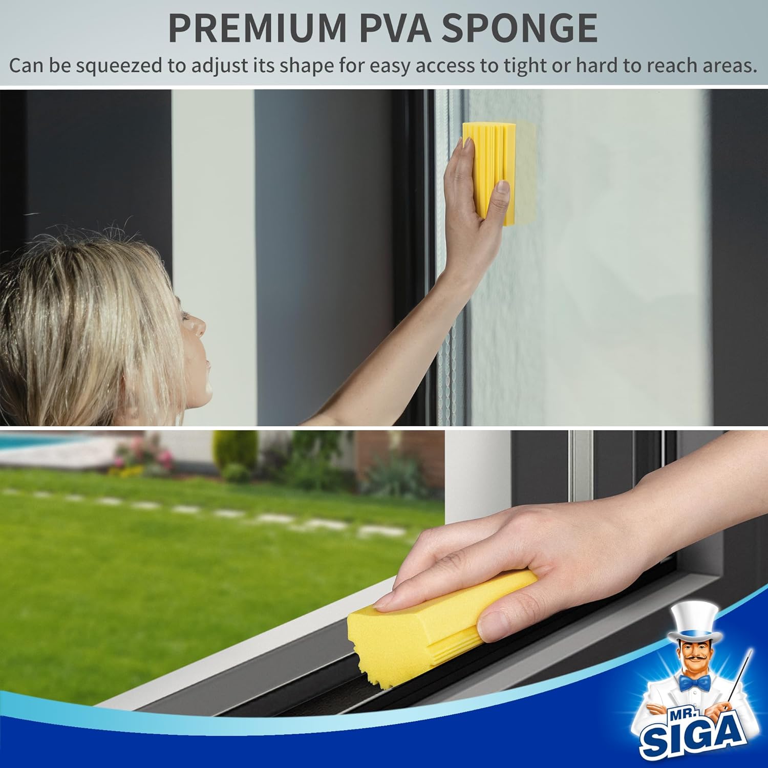 MR.SIGA Sponge Duster, Reusable Duster with Ridged Surface Design, Household Damp Sponge for Dust Cleaning, 4 Pack, Yellow