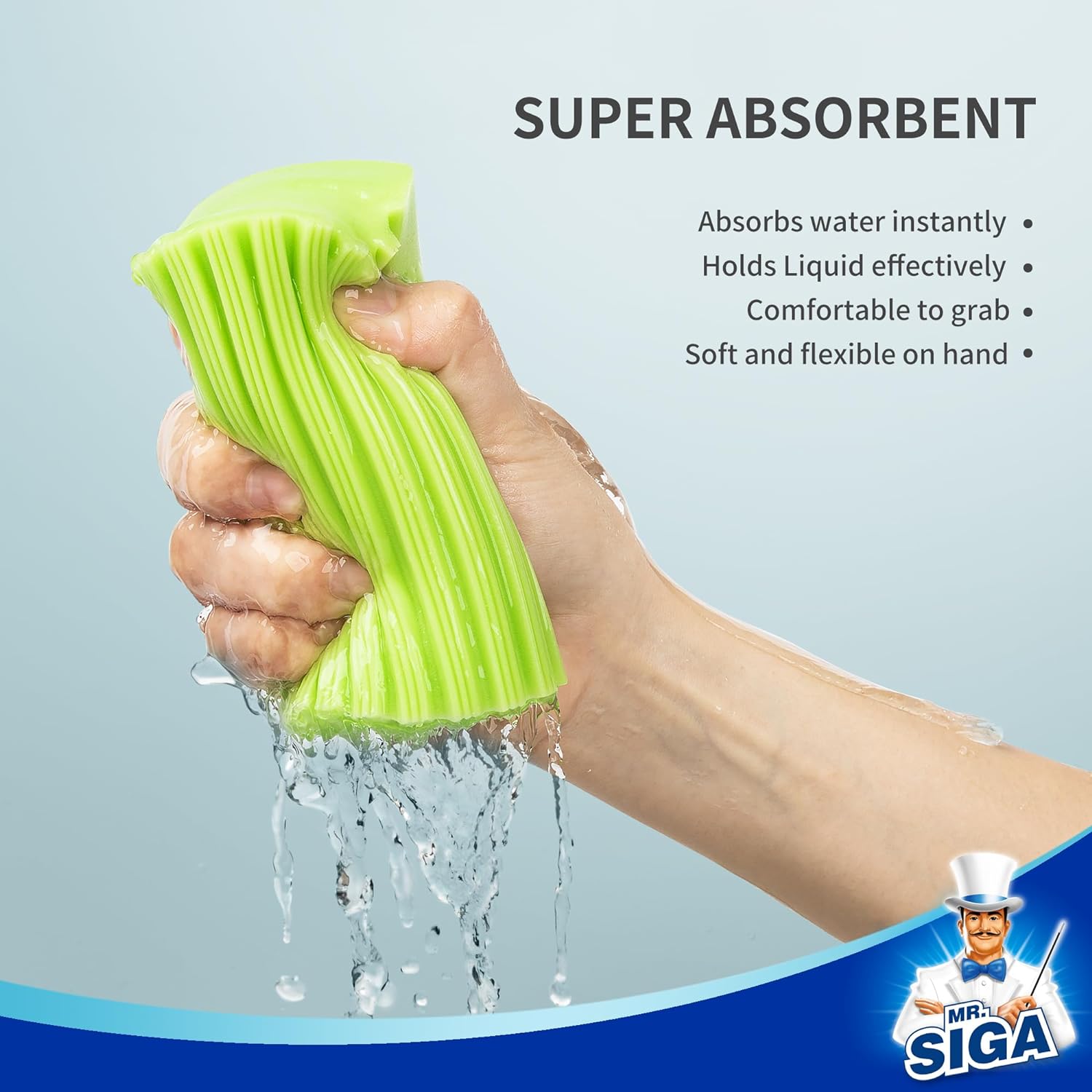 MR.SIGA Sponge Duster, Reusable Duster with Ridged Surface Design, Household Damp Sponge for Dust Cleaning, 4 Pack, Green