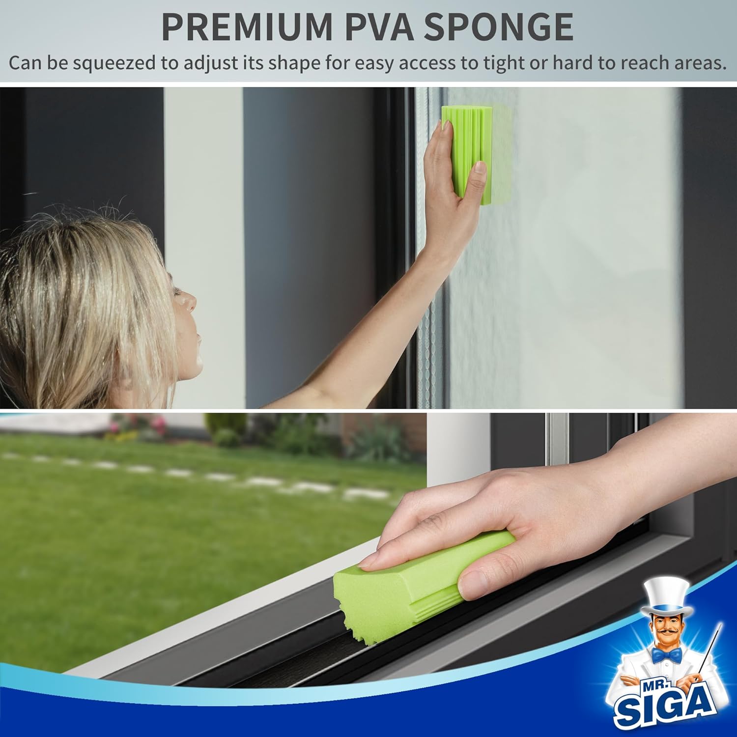 MR.SIGA Sponge Duster, Reusable Duster with Ridged Surface Design, Household Damp Sponge for Dust Cleaning, 4 Pack, Green