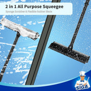 MR.SIGA Professional Squeegee for Car Window Cleaning and Windshield Washing, 2 in 1 Window Cleaning Squeegee Window Washing Sponge Scrubber, Rubber Blade Window Cleaner Squeegee with Handle, Black