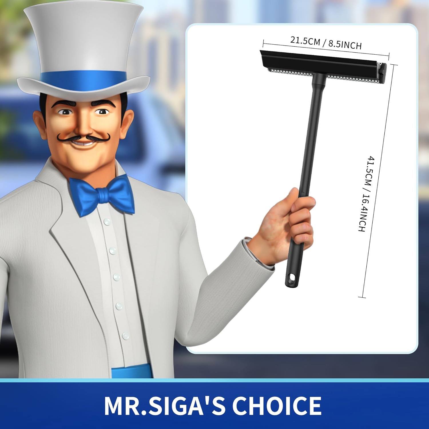 MR.SIGA Professional Squeegee for Car Window Cleaning and Windshield Washing, 2 in 1 Window Cleaning Squeegee Window Washing Sponge Scrubber, Rubber Blade Window Cleaner Squeegee with Handle, Black