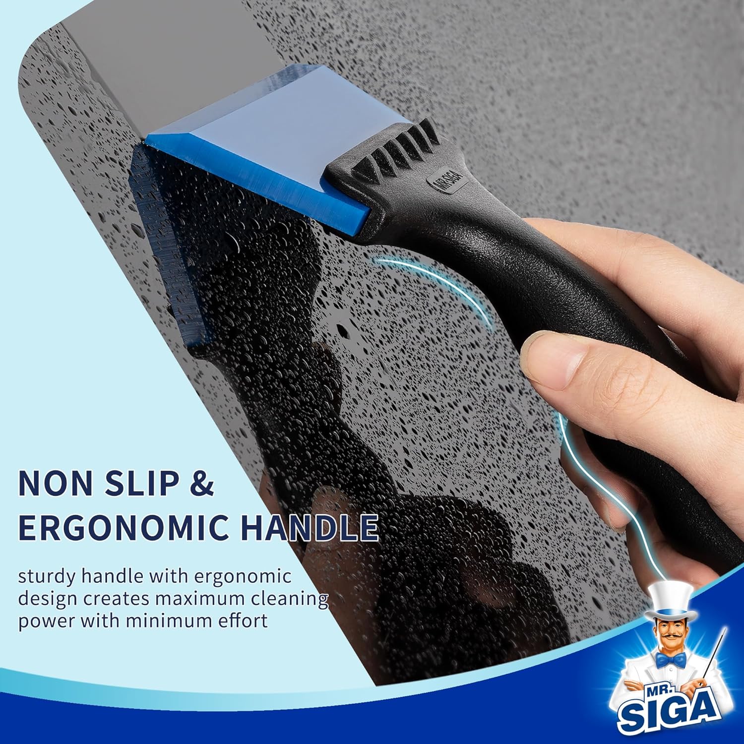 MR.SIGA Small Squeegee for Tile, Glass, Mirror, Shower, Window Tint Squeegee for Car, 2 in 1 Mini Glass Squeegee with Built in Ice Ripper, 5 inch Blade, 2 Pack