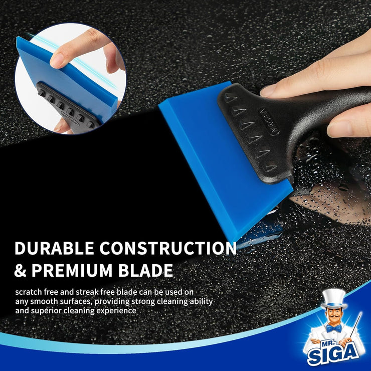 MR.SIGA Small Squeegee for Tile, Glass, Mirror, Shower, Window Tint Squeegee for Car, 2 in 1 Mini Glass Squeegee with Built in Ice Ripper, 5 inch Blade, 2 Pack