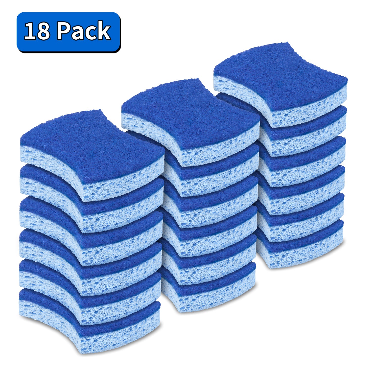 MR.Siga Non-Scratch Cellulose Scrub Sponge, Dual-Sided Dishwashing Sponge for Kitchen, 18 Pack