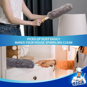 MR.SIGA Lint Free Microfiber Duster, Washable and Reusable Duster with Bamboo Handle and Replaceable Head, Duster for Household