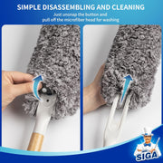 MR.SIGA Lint Free Microfiber Duster, Washable and Reusable Duster with Bamboo Handle and Replaceable Head, Duster for Household