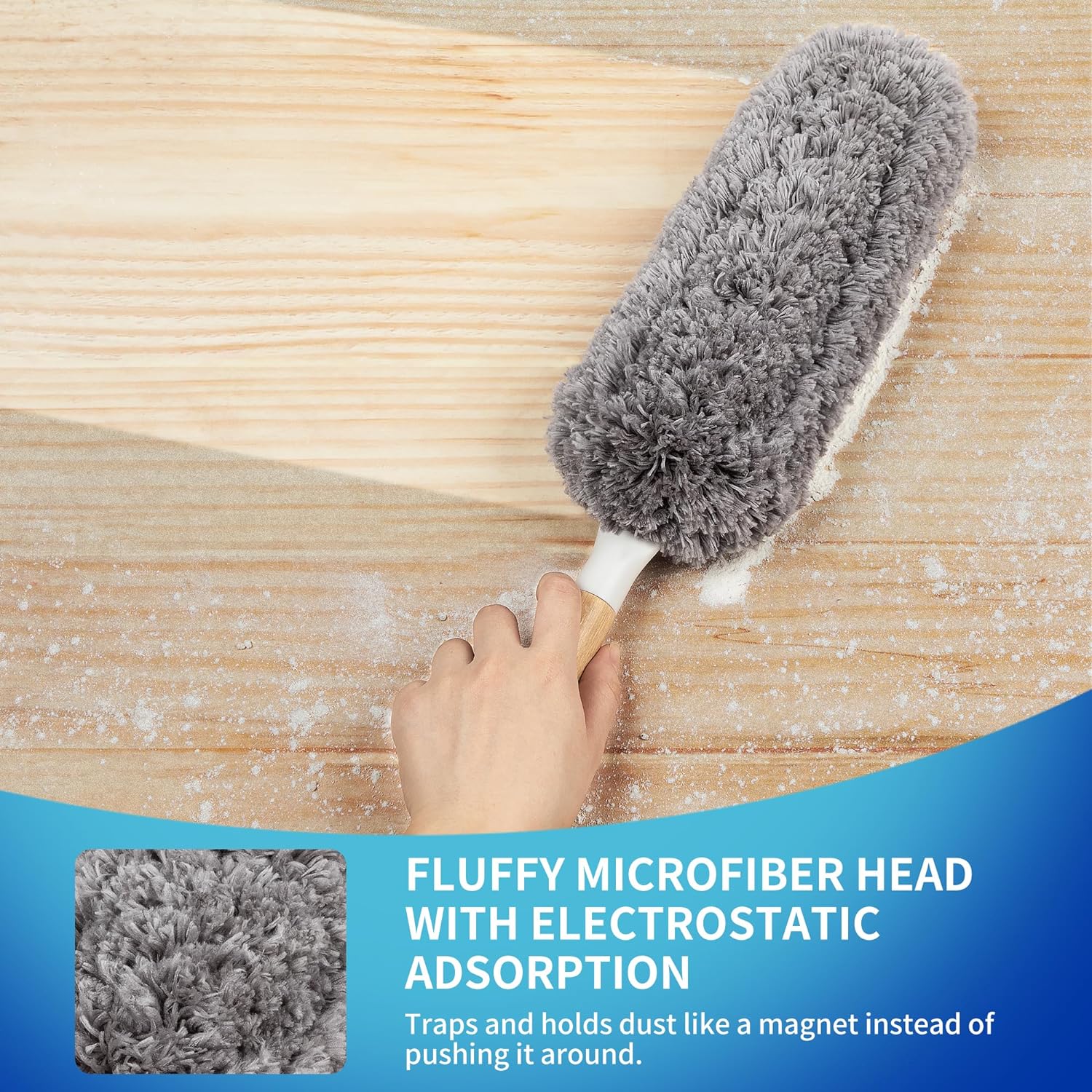MR.SIGA Lint Free Microfiber Duster, Washable and Reusable Duster with Bamboo Handle and Replaceable Head, Duster for Household