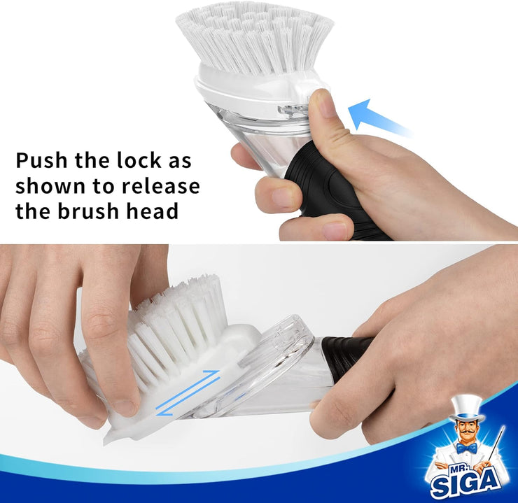 MR.SIGA Soap Dispensing Dish Brush, Kitchen Brush for Pot Pan Sink Cleaning, Black