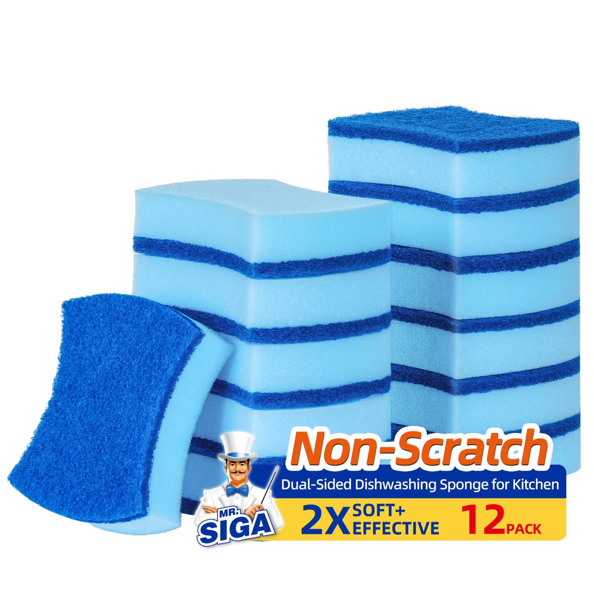 MR.SIGA Non-Scratch Sponge, Cleaning Scrub Sponges for Kitchen,12pack