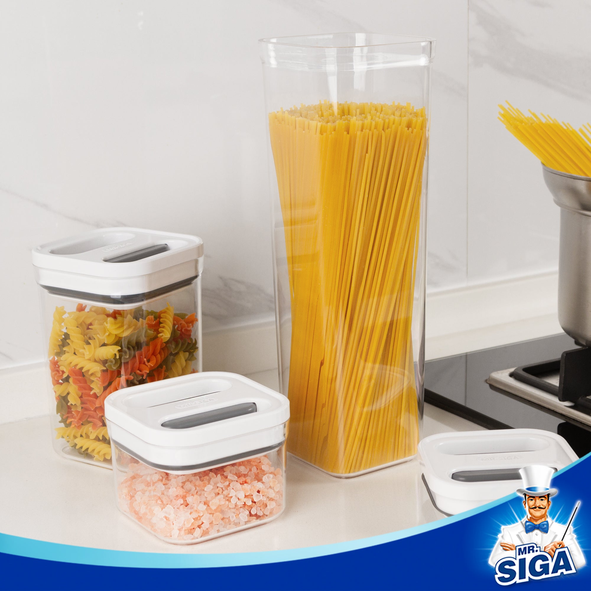Mr.siga Airtight Food Storage Container Pack of 4 - Tall，White