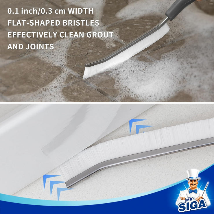 MR.SIGA Crevice Cleaning Brush with Handle, Gap Cleaning Brushes for Household Use, Stiff Bristle Brush for Cleaning Grout, Joints in Kitchen, Bathroom, Shower, 2 Pack