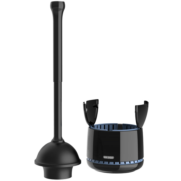 MR.SIGA Toilet Plunger with Holder, Heavy Duty Toilet Plunger and Holder Combo for Bathroom Cleaning, Black