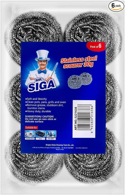 MR.SIGA Stainless Steel Scourer, Pack of 6, 30g