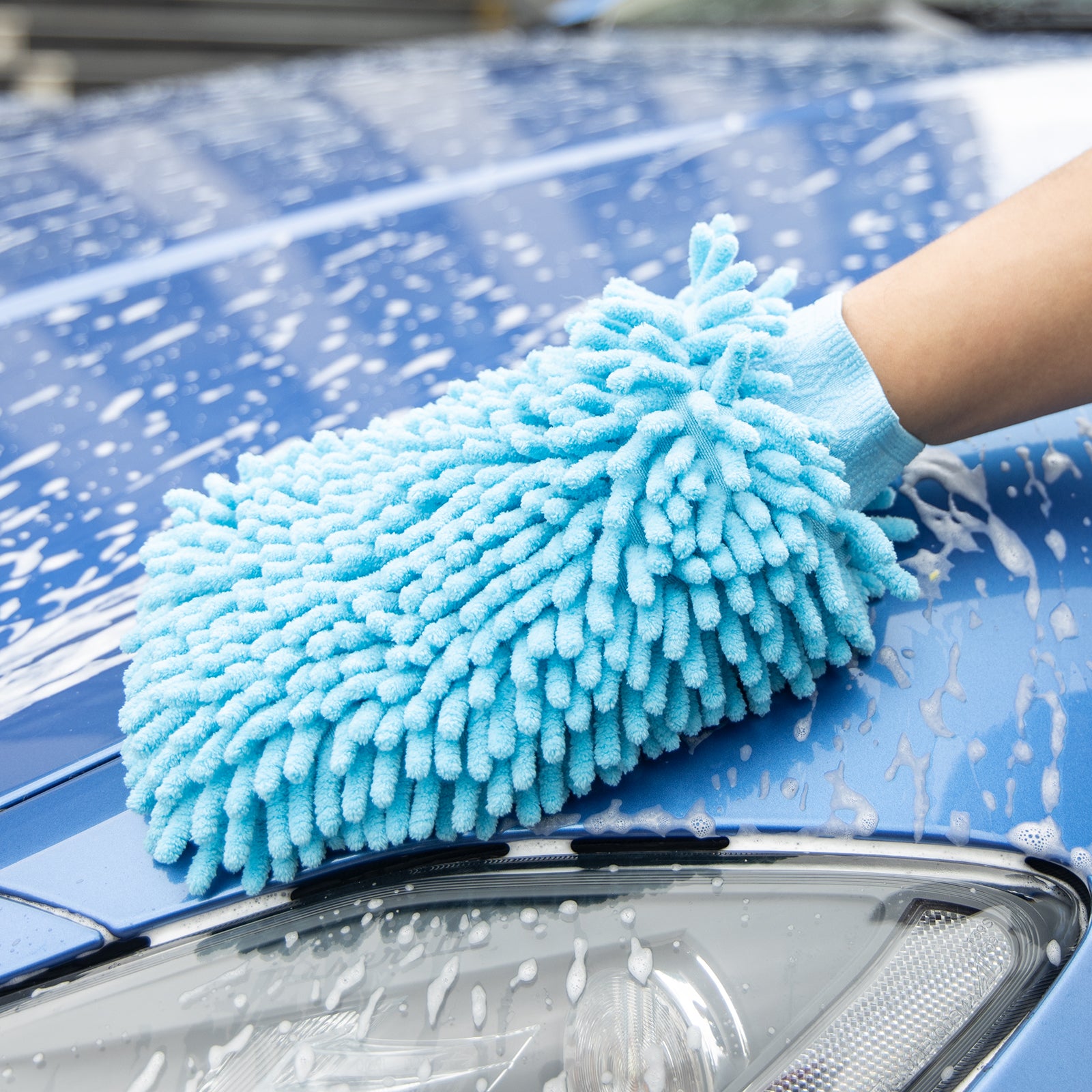 MR.SIGA Premium Microfiber Soft Chenille Car Wash Mitt, Pack of 2, Blue & Yellow